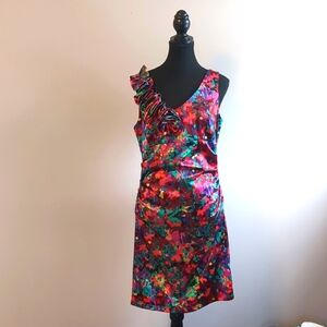 LONDON TIMES  Sleeveless V Neck Dress with Ruffle - 10